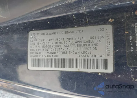 2002 Volkswagen Gti 1.8L из США, поврежденный, VIN 9BWDE61J724044608